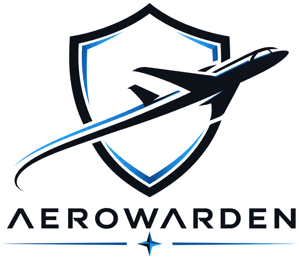 Logo de AeroWarden: escudo con avión